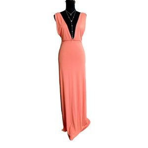 Dusty Rose Pink Plunge V-Neck Ribbed Maxi Dress Sz M